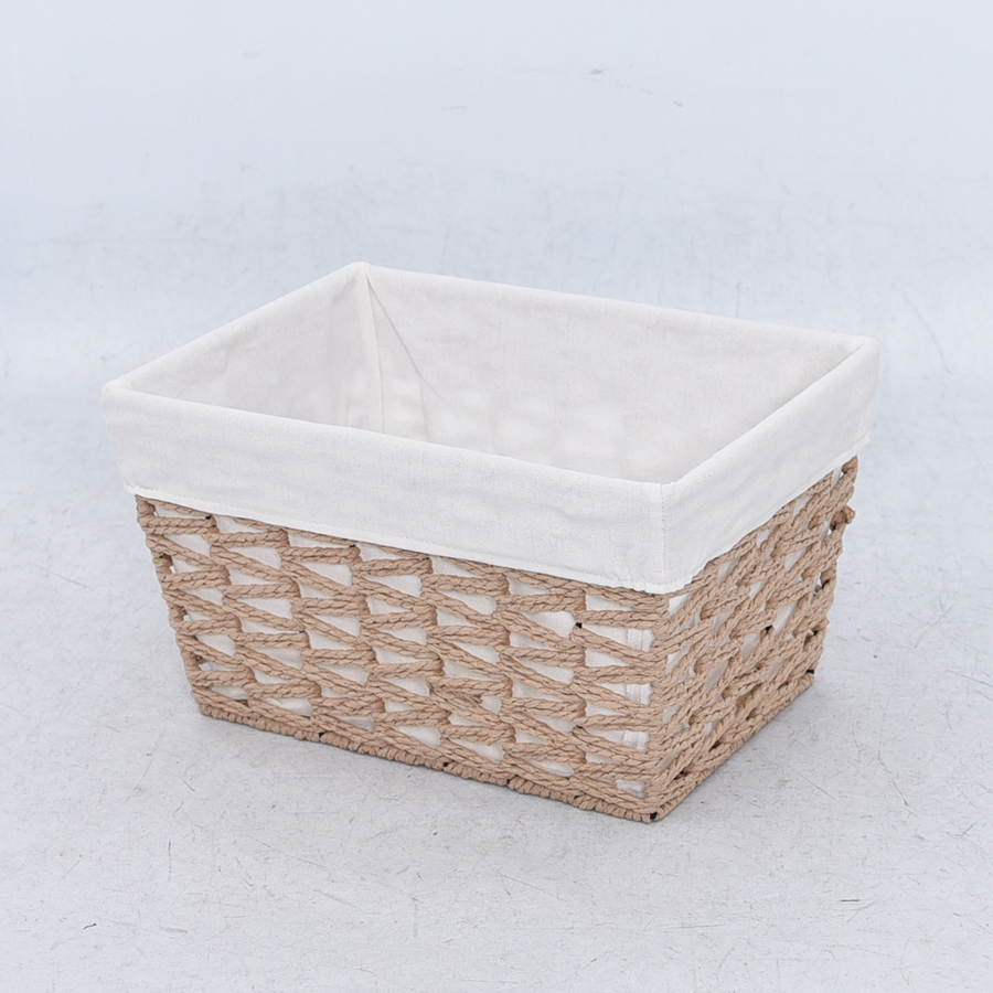 Light brown rectangle paper rope storage basket