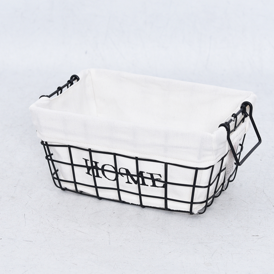 Black rectangle wire storage basket with handles