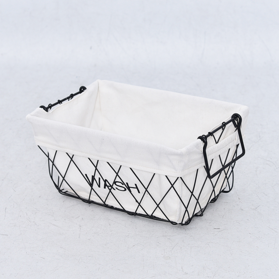 Black rectangle wire storage basket with handles