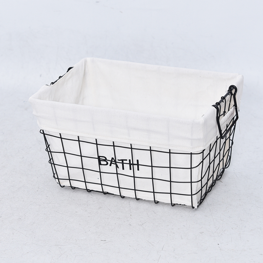 Black rectangle wire storage basket with handles