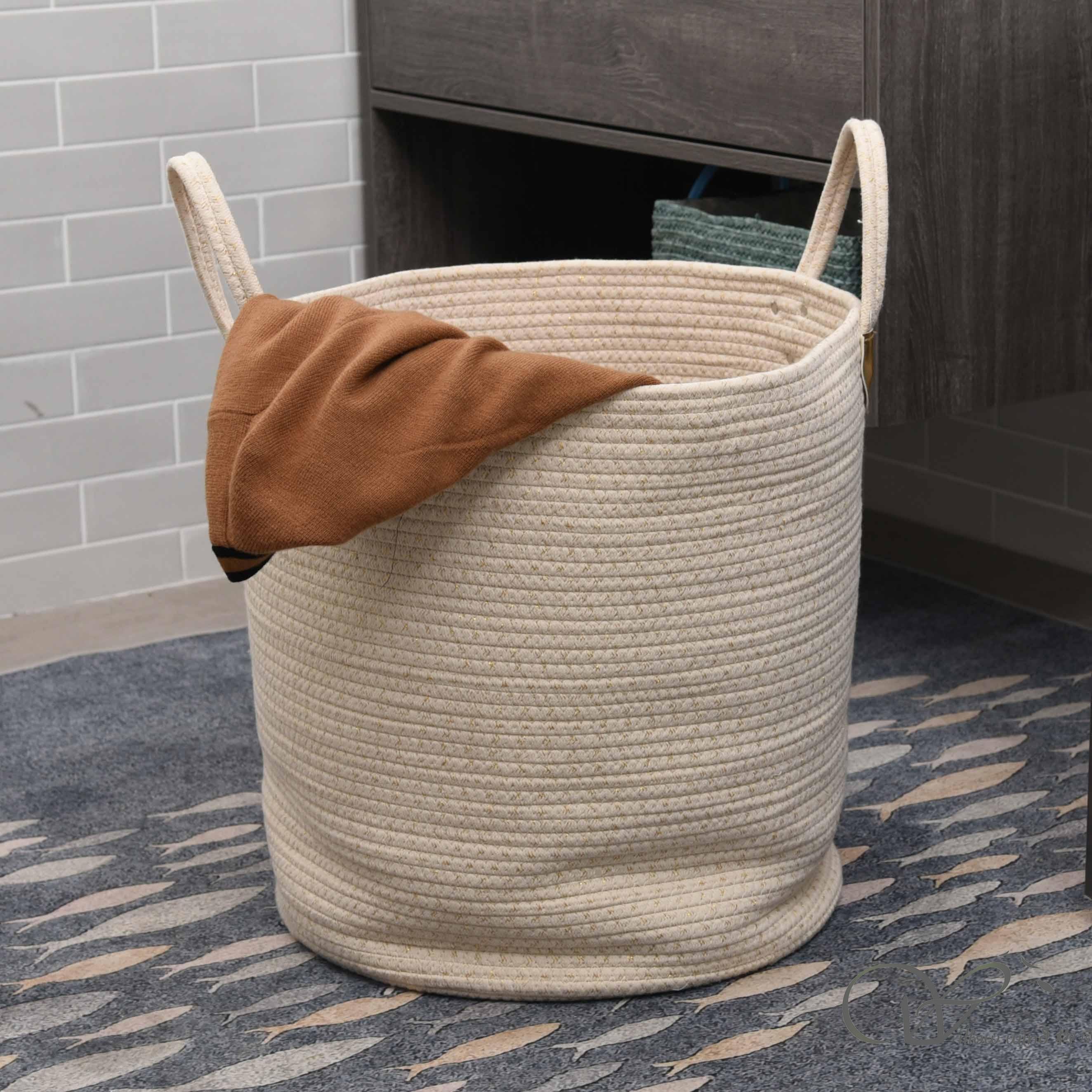 Off-white Natural cotton rope storage basket laundry basket hamper