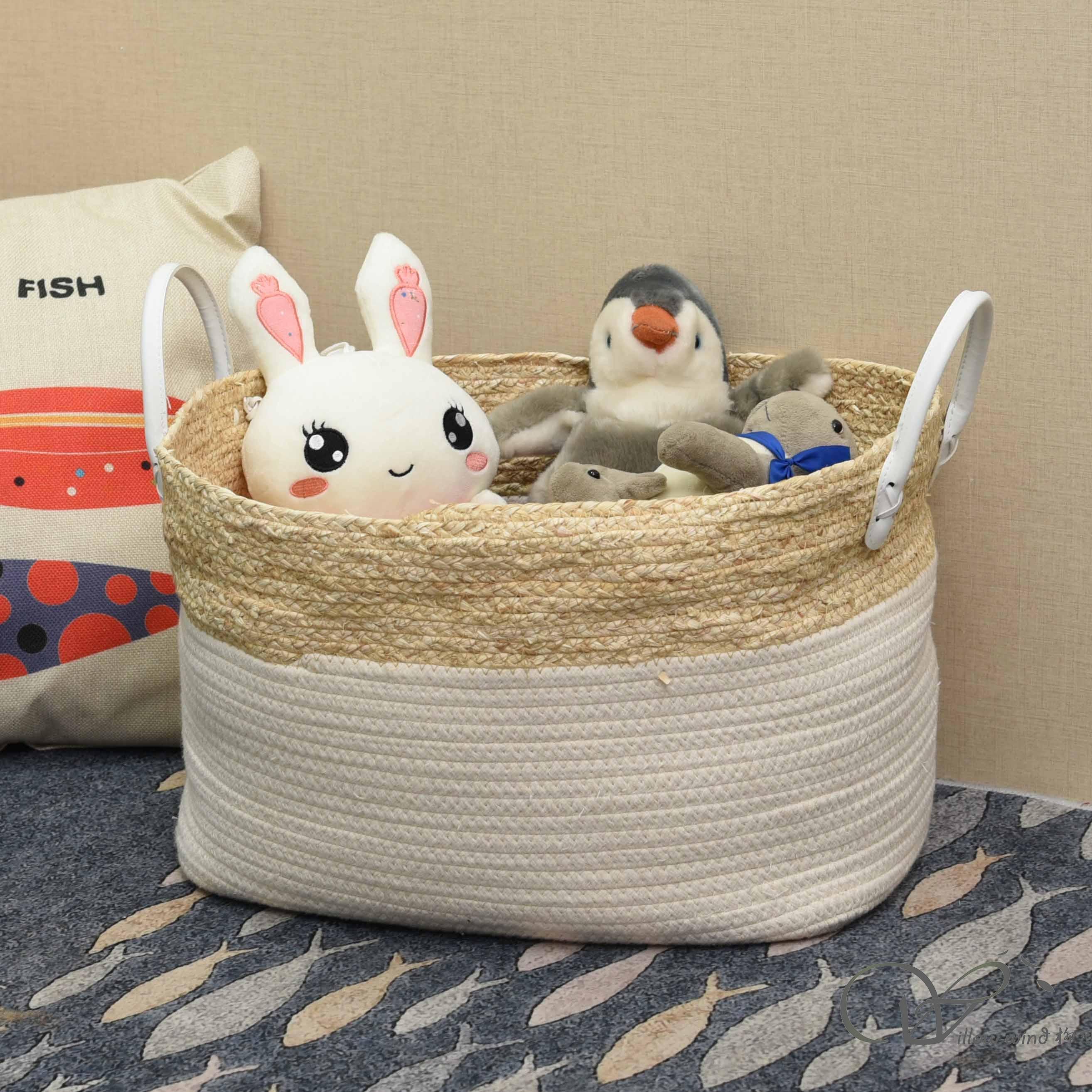 Off-white Brown cotton straw rope storage basket Storage box