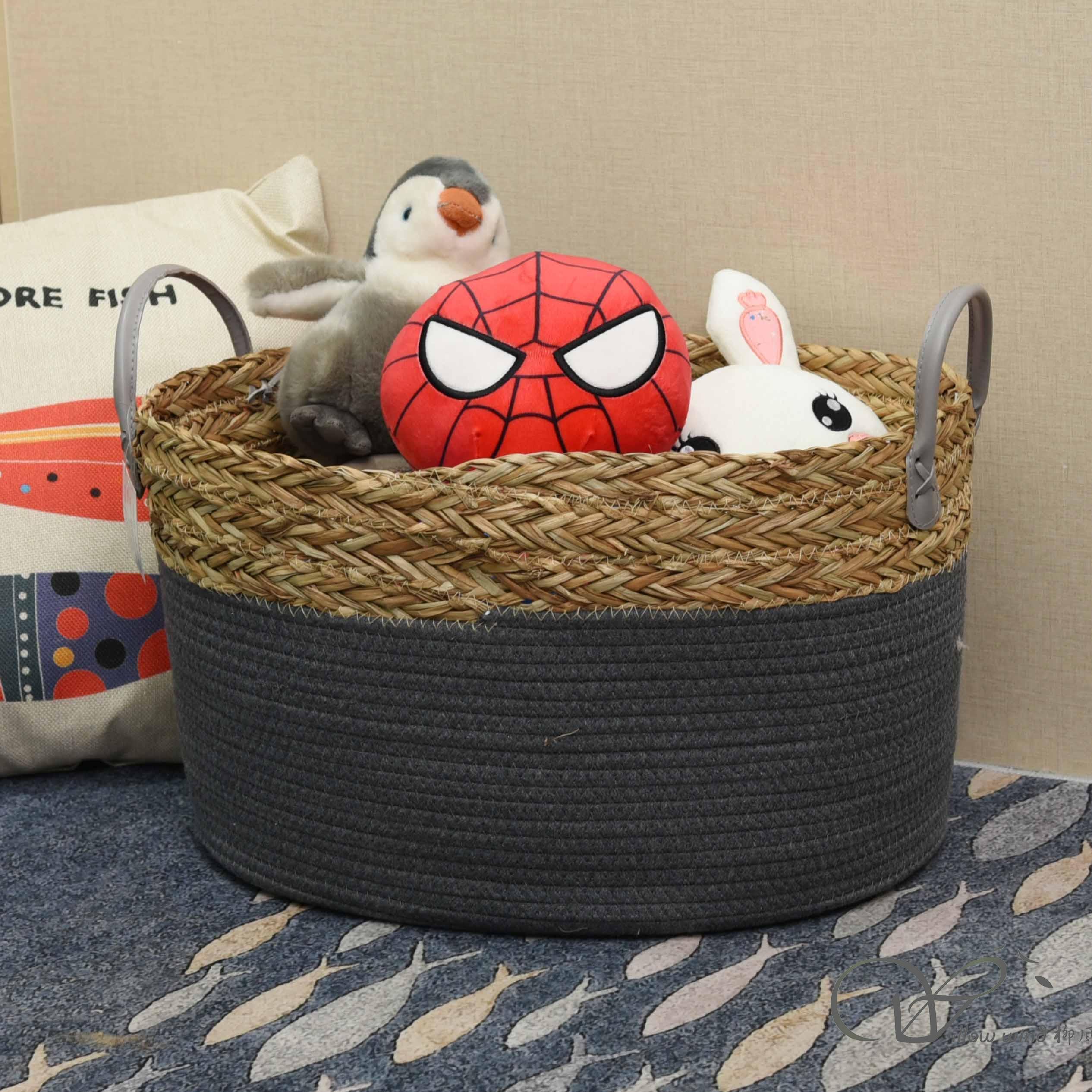 Grey cotton rope storage natural water hyacinth grass basket Storage box bin