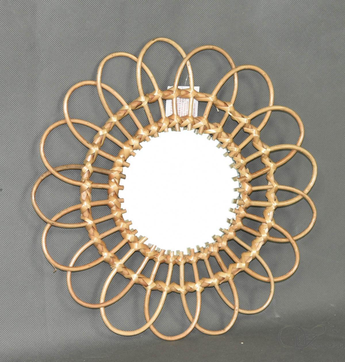 Brown Round Rattan Mirror