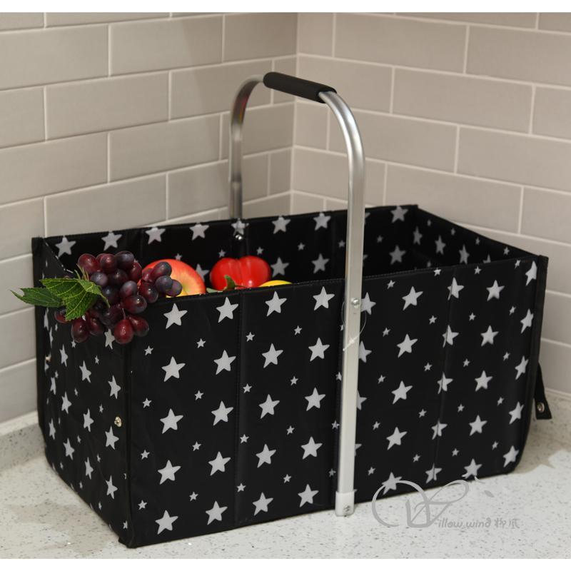 Collapsible Market Basket, Reusable Grocery Shopping Bag, Picnic Tote with Strong Aluminum Frame and