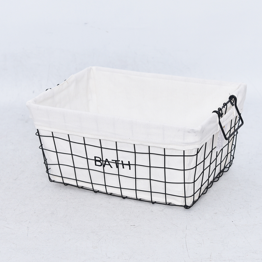 Black rectangle wire storage basket with handles