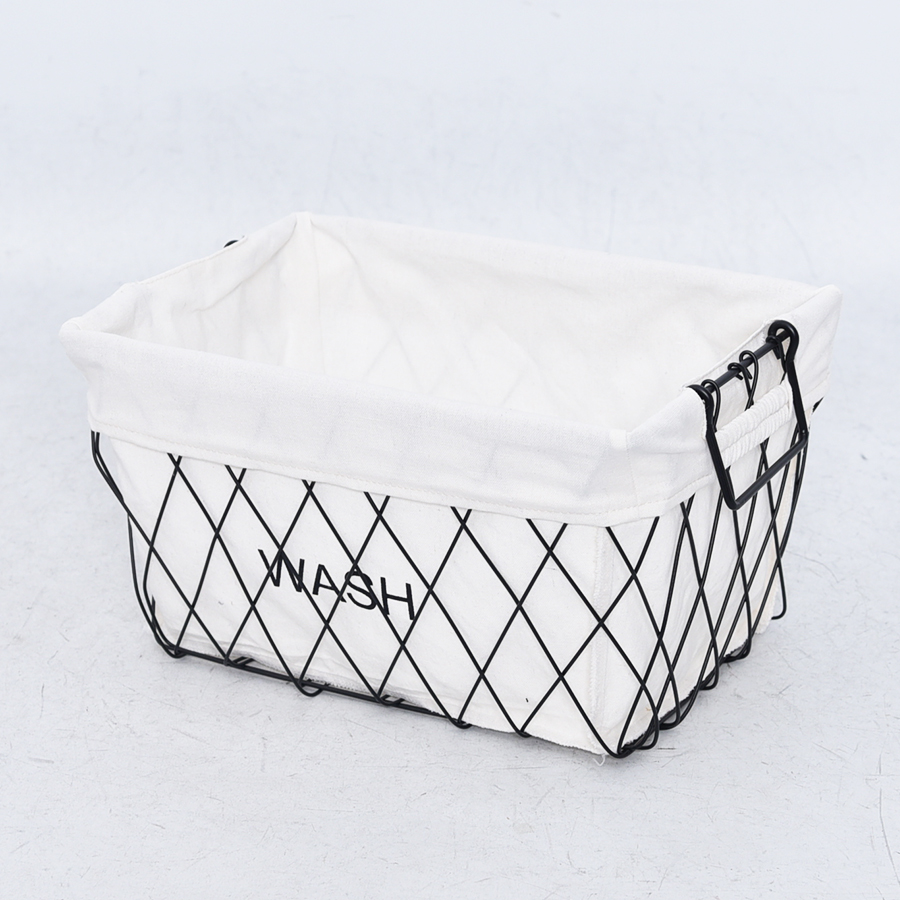 Black rectangle wire storage basket with handles