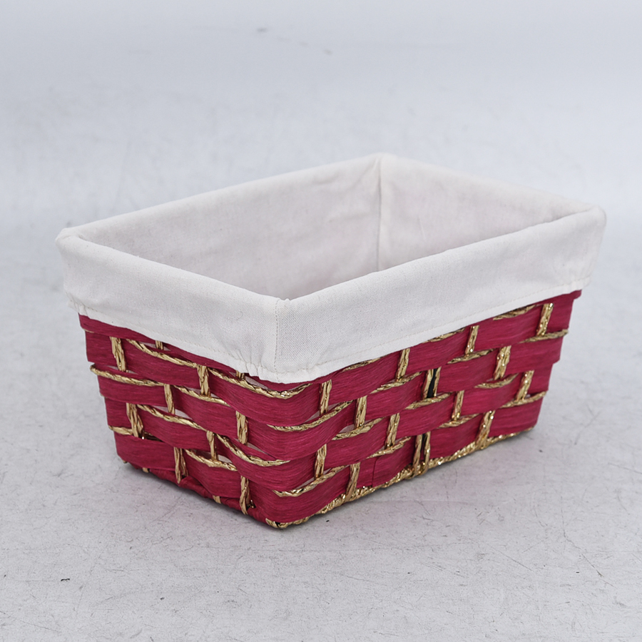 Red and gold color rectangle paper rope storage basket