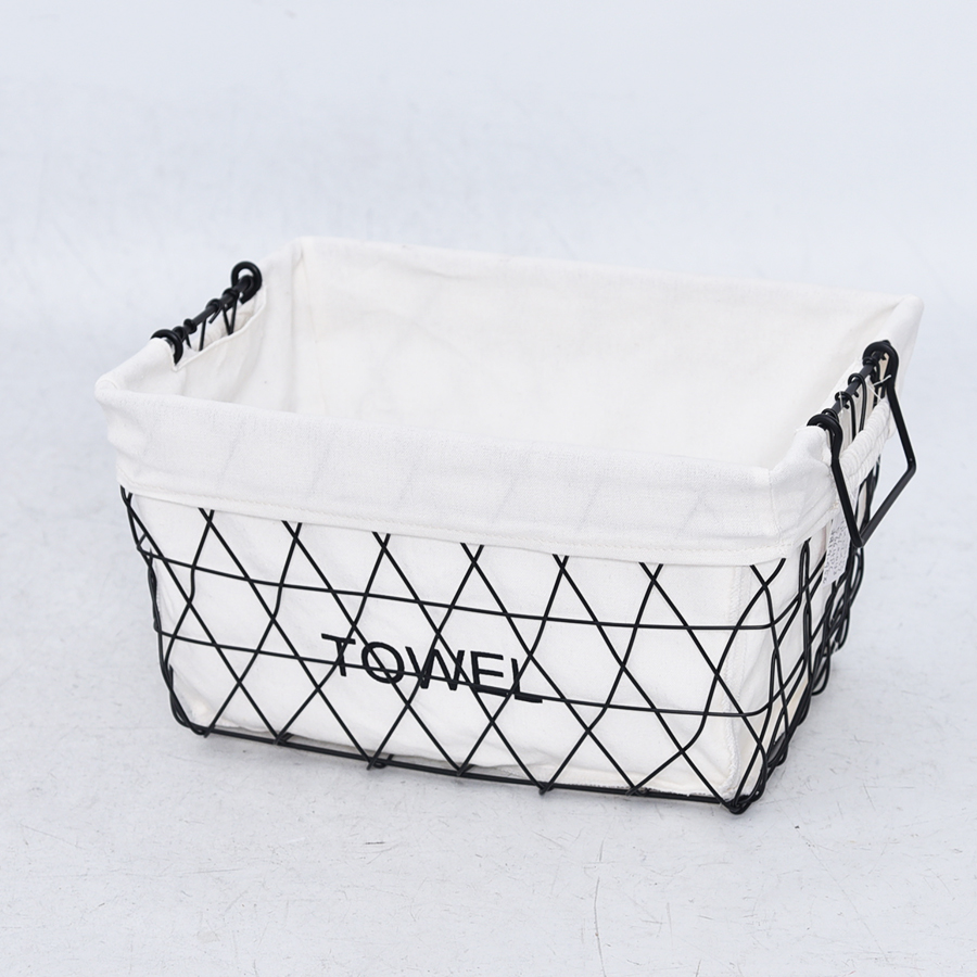 Black rectangle wire storage basket with handles