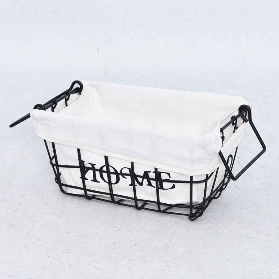 Black rectangle wire storage basket with handles