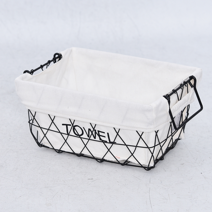 Black rectangle wire storage basket with handles