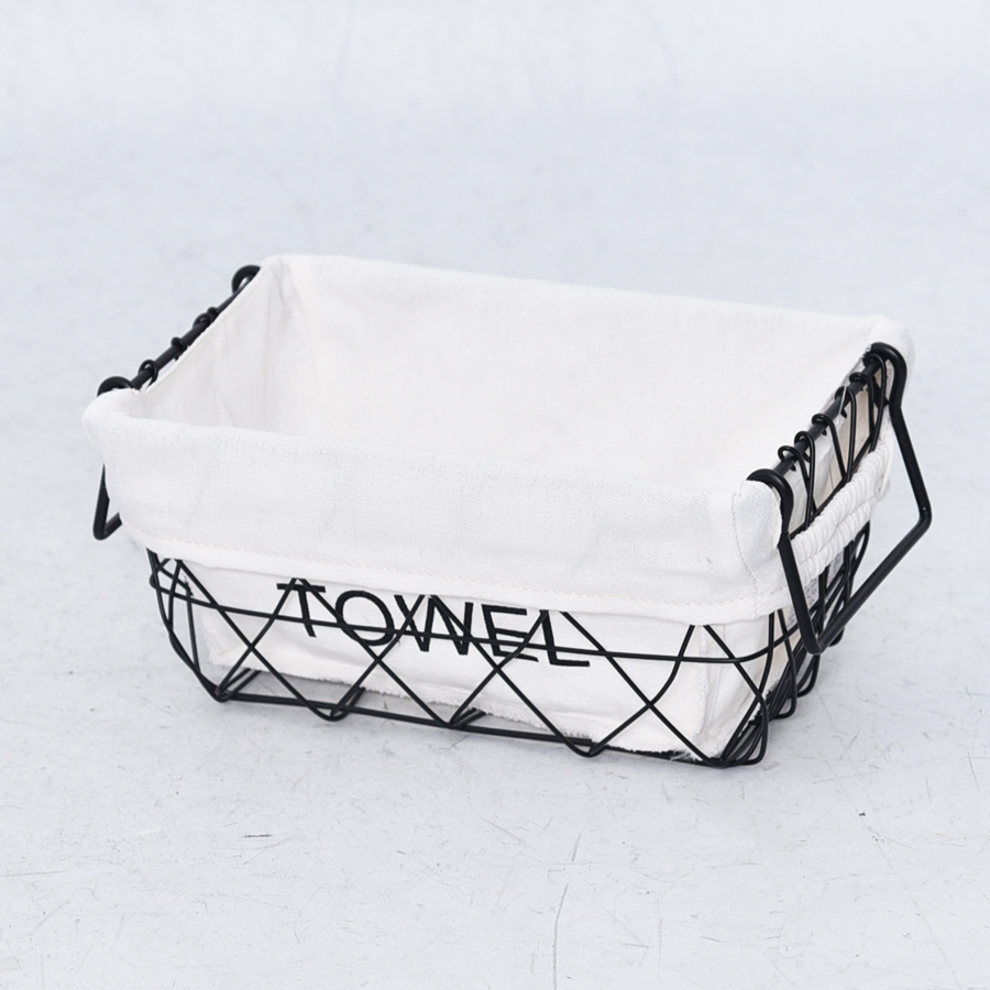 Black rectangle wire storage basket with handles