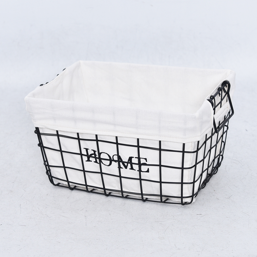 Black rectangle wire storage basket with handles