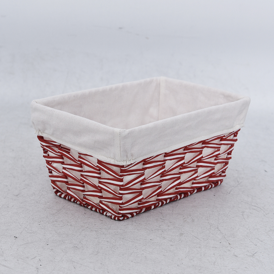 Red and white color rectangle paper rope storage basket